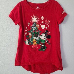Disney Parks Holiday Minnie Mouse T-Shirt Red Youth Large